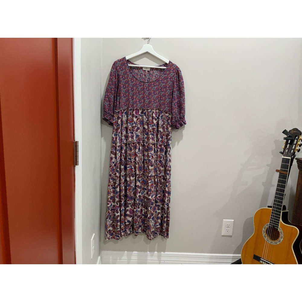 Natural Life Womens Mixed Floral Paisley Tiered Maxi Dress Purple Pink Size M - Picture 10 of 10